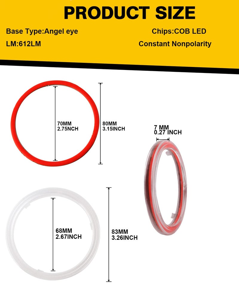 Qasim 1 Pair Red 63SMD 80MM Halo Rings Car Angel Eyes DRL Fog Lights COB LED With Cover 12V 24V - Image 2